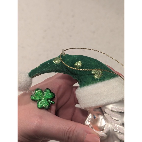 Santa Christmas Blown Glass Ornament Half Moon Crescent Shamrock Irish Flocked - Picture 5 of 9